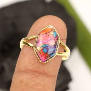 Anillo de Dalia Naranja con Turquesa Cobre, Plata de Ley 925, Chapado en Oro de 18K, Estilo Minimalista para Mujer - Product Image 2