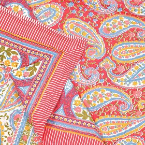 BLOCKS of INDIA Red GAD Paisley Hand Block Printed Cotton <b>King</b> <b>Size</b> <b>Quilt</b> - Product Image 1