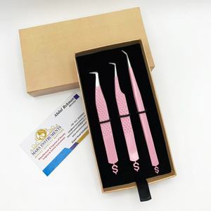 Pince à épiler d'extension de cils d'isolement rose vif applicateur de pointe de fibre d'acier inoxydable modèle individuel de cils de ventilateur avec la pointe pointue - Product Image 4