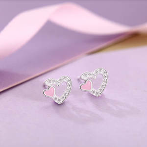 Pendientes de Plata de Ley 925 con Doble Corazón y Circonitas Cúbicas, Joyería Diaria Dulce - Product Image 4