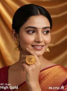 Bagues de doigt de temple en or élevé exquis bijoux ethniques indiens traditionnels faits à la main pour les mariées, les festivals et les spéciaux - Product Image 3