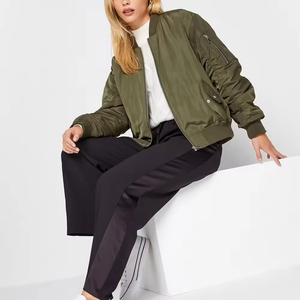 Blouson bomber à col montant à manches longues pour femme Fermeture éclair intégrale Respirant Matière polyester Finition coton nylon Solide Hiver - Product Image 3