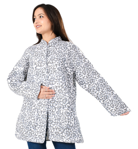 Chaqueta de Algodón Acolchada Ecológica, Reversible, Tejida a Mano, con Estampado Floral, Transpirable, Corta, para Mujer, de Invierno - Product Image 5