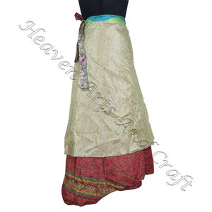 New Vintage Sari Wrap <b>Skirt</b> Reversible Two Layer Indian Vintage <b>Silk</b> Magic Wrap <b>Skirt</b> Indian Handmade 2 Layer Vintage Recycle - Product Image 5