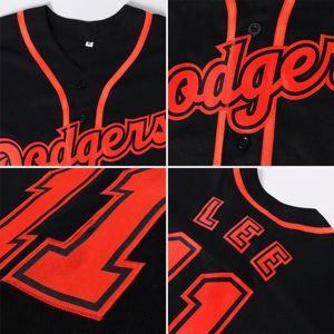 Maillot de baseball noir pour femme avec bordure rouge, col en V, manches courtes, personnalisable avec nom et numéro d'équipe, en polyester respirant, style ajusté - Product Image 4