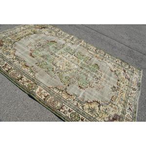 พรมวินเทจตุรกีขนาดใหญ่ 5.8x9.3 ฟุต สีเบจลายดอกไม้ ทำจากขนสัตว์ - Product Image 4