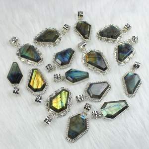 เครื่องประดับจี้ลาบราดอไรต์ฉูดฉาดสร้อยคอโลงศพเงินสเตอร์ลิงพร้อมขอบสร้อยคอลาบราดอร์ชุบเสน่ห์ - Product Image 6