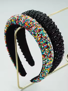 Bandeau de créateur avec point de broderie perlé Bandeau à l'aspect ethnique avec décoration de perles de rocaille - Product Image 4