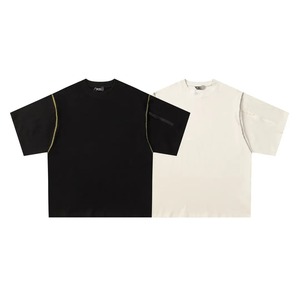 T-shirt Boxy à col montant et coupe noire pour hommes, jersey court surdimensionné, respirant, teint à l'acide, de grande taille - Product Image 1