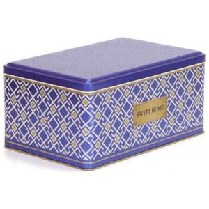 170x260x120mm fond bleu boîte de rangement rectangulaire en métal avec couvercle coulissant capacité 5.1L motif sans couture conception lignes géométriques - Product Image 3