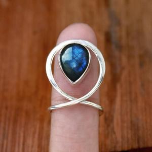 Natural Labradorite Teardrop Spiral Wrap <b>Ring</b> 925 Sterling <b>Silver</b> Handmade Bohemian Eco-friendly Christian <b>Chunky</b> Statement - Product Image 4