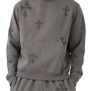 Ensemble de survêtement imprimé élégant pour hommes avec sweat à capuche surdimensionné deux pièces à motif croisé et pantalon de survêtement à jambe droite - Product Image 4