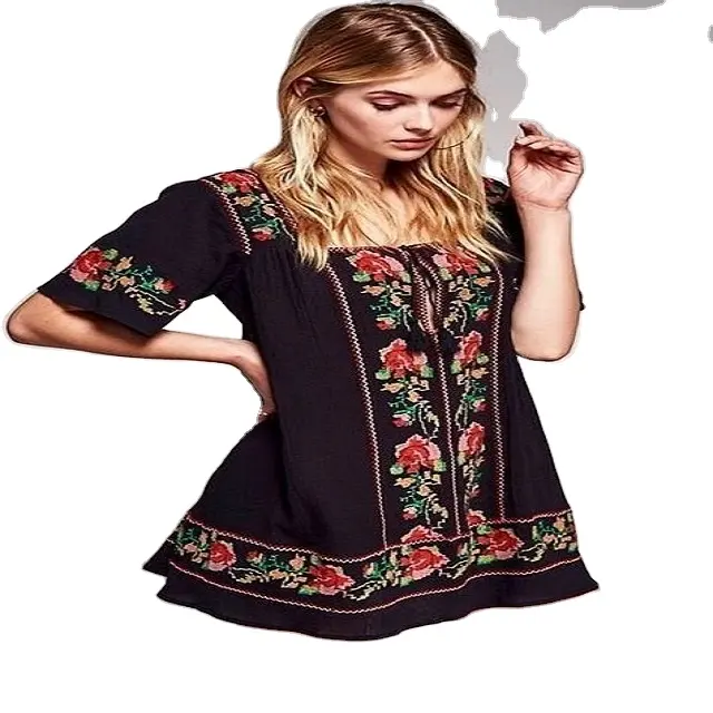 Hot Selling Bright Comfortable New Arrival boho Embroidered Summer Beach Short Tunic One Size Formal Style Short Tunic Dresses