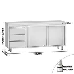 ตู้พื้นสแตนเลส ECO - 1800x600 มม. - พร้อมบานเลื่อนและลิ้นชัก 3 ชั้น ด้านซ้าย - Product Image 2