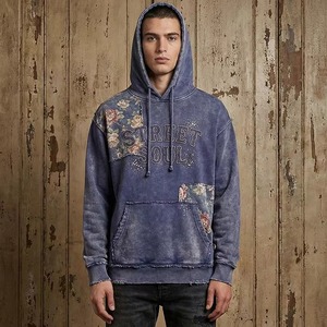 Pull à capuche unisexe en molleton 100% coton, surdimensionné, imprimé avec un logo brodé, délavé à l'acide, déchiré, style streetwear - Product Image 1