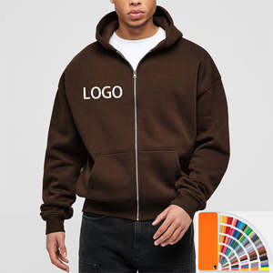 High Quality Custom Oversized <b>Zip</b> <b>Hoodie</b> for Men Double Zipper Heavyweight Fleece Cotton Puff Printing Logo Knitted Weaving - Product Image 1