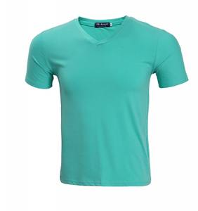 Leicra CVC haute pureté coton col en V T-shirt haute élasticité hommes col en V T-shirt 85% coton 15 polyester T-shirt pour hommes - Product Image 5