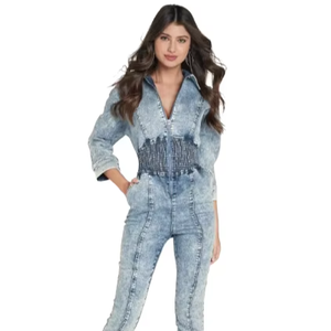 Combinaison en denim à taille corset - Product Image 1