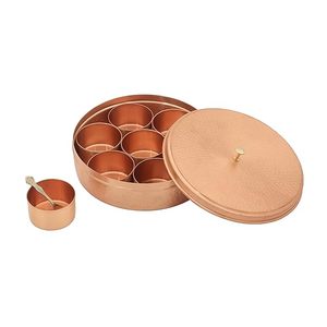 Boîte à épices artisanale en cuivre pur avec plusieurs compartiments pour le rangement de la cuisine, boîte à épices traditionnelle en cuivre masala dabba - Product Image 3