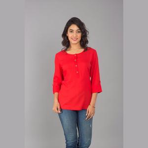Rayon <b>Red</b> Vintage <b>Crop</b> <b>Top</b> Women's Casual Neck <b>Top</b> Button Decoration Woven Fashionable <b>Top</b> for Spring Summer Autumn Size XL - Product Image 2