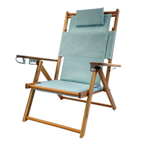 Chaises longues de plage pliantes en bois vintage portables réglables avec dossier, chaises de camping de plage avec accoudoirs, OEM