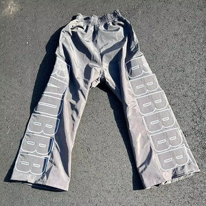 Vente en gros de pantalons évasés personnalisés pour hommes coupe-vent décontractée peignée pantalons de survêtement brodés Streetwear pantalons baggy à jambes larges - Product Image 5