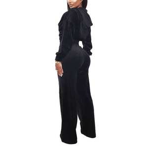 Women's 2 Piece Outfits Velvet <b>Tracksuit</b> Zip up Crop top Style Hoodie <b>Velour</b> Sweatpants Workout Sweatsuit - Product Image 3