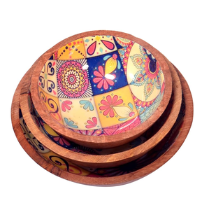 Enamel Printed Wood Bowl Premium Design Wooden Bowl for Serving Salad Bowl <b>Tableware</b> for Serving Salad Bowl - Product Image 2