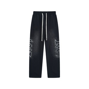 Sudaderas de algodón 100% de peso pesado personalizadas, pantalones de pierna ancha apilados sueltos para correr de alta calidad, pantalones de chándal de hombre acampanados con cordón Vintage - Product Image 3