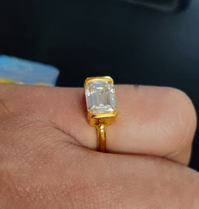 Anillo de corte esmeralda de moissanita de 6x8mm, Plata de Ley 925 sólida, banda chapada en oro minimalista, alianzas de boda de compromiso para niñas - Product Image 2
