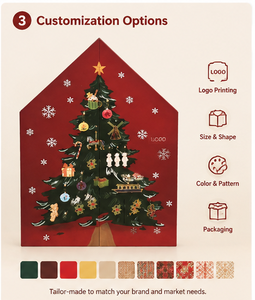 Boîte de calendrier de l'avent de Noël en carton à 24 compartiments, design festif, avec impression personnalisée pour marques de produits de vacances - Product Image 3