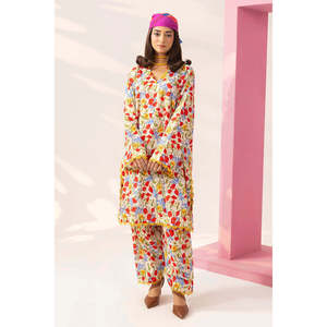 ชุดสูทผ้าลอนพิมพ์ลายสำหรับผู้หญิง 2 ชิ้น ทรงหลวม ระบายอากาศได้ดี ตกแต่งกระดุม ผ้าฝ้าย 100% รุ่น TL-52104 - Product Image 3