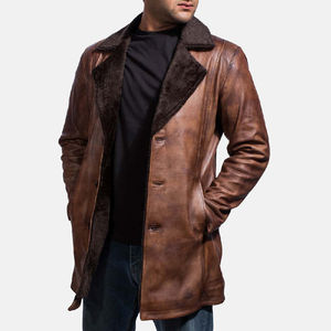 Chaqueta de cuero informal para hombre para invierno, material de PU de alta calidad, piel de cordero genuina desgastada, precio al por mayor para motociclistas - Product Image 5