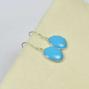 Adorable 925 plata esterlina mar turquesa piedra preciosa gota y pendientes colgantes forma DE PEPITA para fiestas regalos suministros al por mayor - Product Image 1