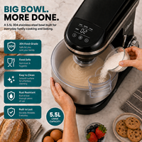 Batteur sur socle numérique Libra 5,5 L avec hachoir à viande, mélangeur à gâteau et mixeur pour la cuisine à domicile