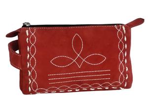 Pochette de voyage en daim rouge à la main Boot Stitch trousse de toilette en cuir rustique pour l'organisation quotidienne - Product Image 2