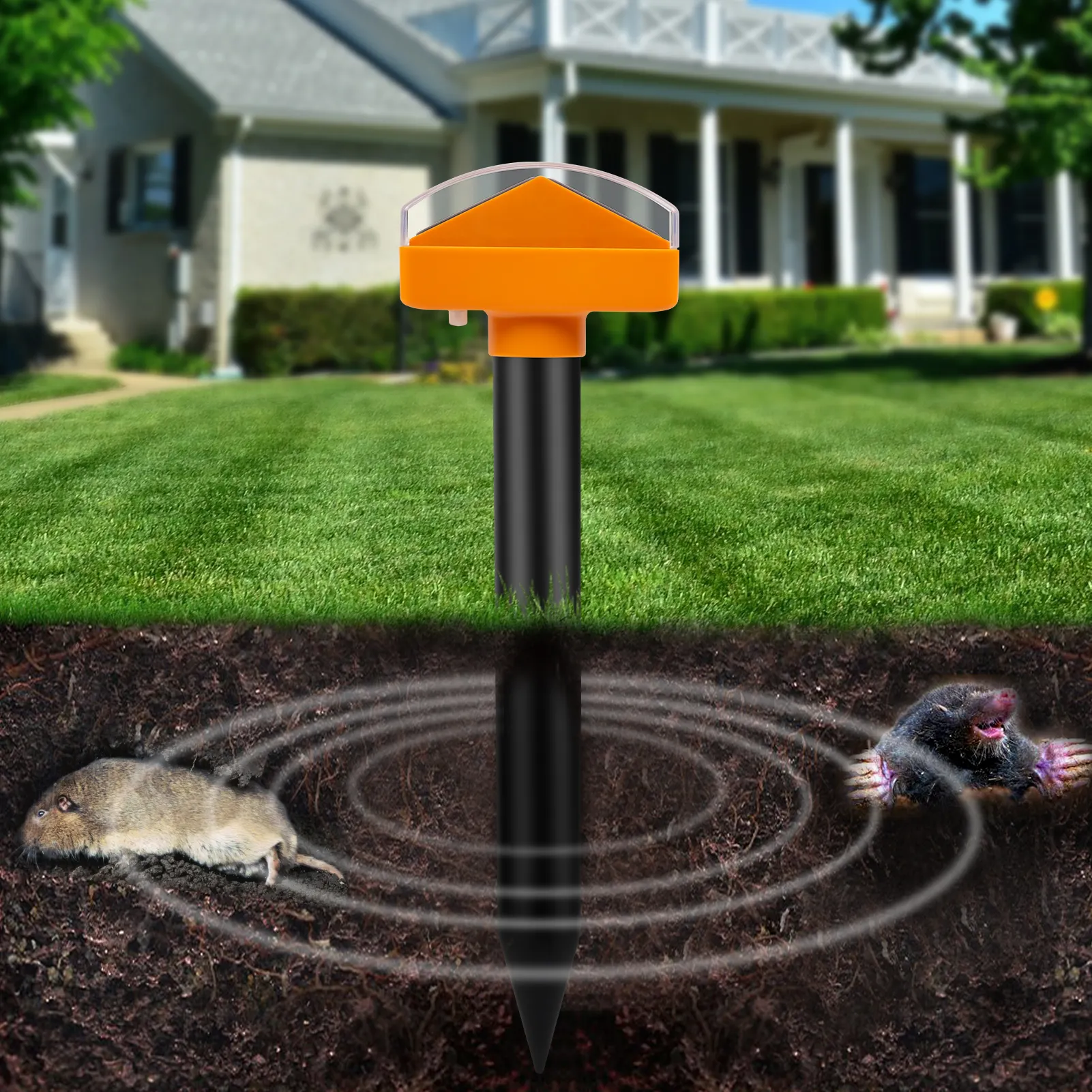 Ultrasonic and Lights Get Rid of Mole Gopher Snake for Yard Lawns Waterproof 2 in 1 Mole Repellent Ultrasonic Gopher Repeller