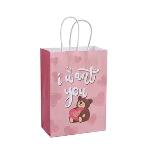 情人节主题爱情玫瑰顶级礼品纸质手提袋，带派对用品和新奇礼品的手柄