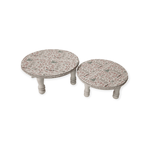 Hand-Crafted Contemporary Beaded Mango Wood Serving Display Riser Artisan Engraved Farmhouse <b>Kitchen</b> Tabletop Centerpiece Set - Product Image 1