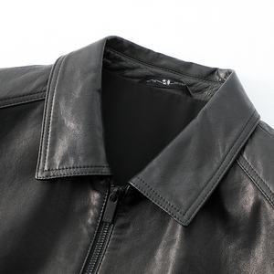 Veste en cuir véritable enduite pour homme, en cuir de vache ciré, longueur régulière, col montant, style automne-hiver, nouveau style, décontracté, vintage - Product Image 5