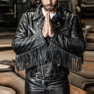 Factory 2025 Fashion-Tassel Motocicleta genuina Flecos-Borlas Cuero de vaca Slim-Fit Transpirable Bombers Biker Chaquetas - Product Image 2