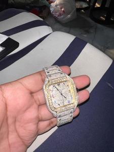 VVS Moissanite oro amarillo para reloj suizo diamante brillante colección Hip Hop de lujo para hombres banda de acero inoxidable cuarzo - Product Image 4