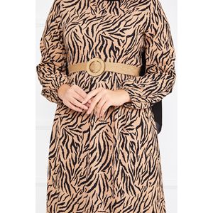 Mink Modest Dress with Stylish Crepe Hijab Broken <b>Glass</b> Pattern Belted Design - Product Image 4