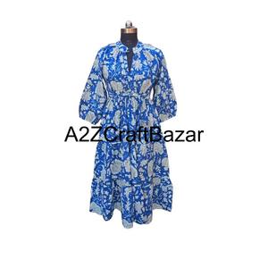 Robe midi en coton pour femmes, col en V, style bohème, imprimé floral Himanshi, imprimé numérique, décontractée, à porter au quotidien, respirante, naturelle, ample, nettoyage à sec - Product Image 2