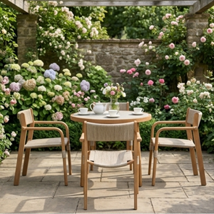 Modern Teak Outdoor Dining Set <b>Round</b> <b>Table</b> and Rope Chairs 4 Seater Garden Furniture for Cafe Resort Villa - Product Image 3