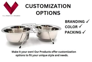 Vente en gros Bol double pour animaux de compagnie en acier inoxydable avec support métallique Bols d'alimentation de voyage pour chiens, chats et oiseaux - Product Image 3