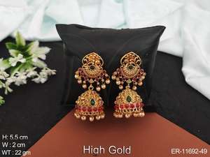 Boucles d'oreilles Jhumka en or poli, bijoux anciens, tenue de fête, beau Design fantaisie - Product Image 4