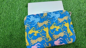 Handmade Durable Quilted Cotton <b>Laptop</b> Sleeve Vintage Business Indigo Blue Leopard Print Protection Case for <b>15</b>-Inch <b>Laptop</b> - Product Image 2