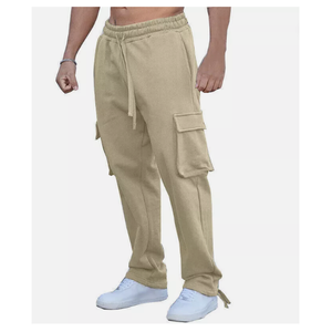 กางเกงวอร์มคาร์โก้ของผู้ชายกางเกงวอร์มทรงหลวมแบบตรงมีกระเป๋าผ้าย้อมสีล้วนความต้องการสูง - Product Image 6