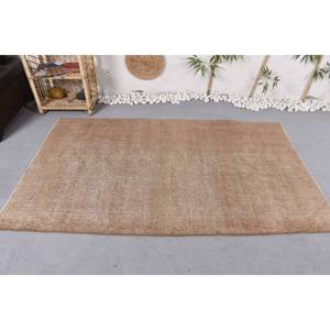 Tapis en laine marron classique moderne de 3.9x6.6 pieds, motif patchwork fait à la main avec support en latex pour adolescent, salon ou couloir - Product Image 3
